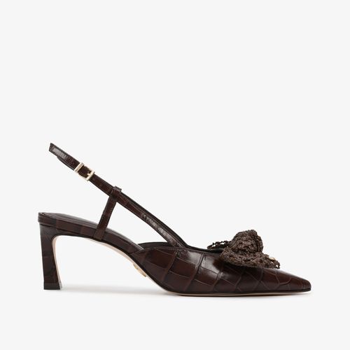 Slingback Ráfia Marrom Couro Crocco