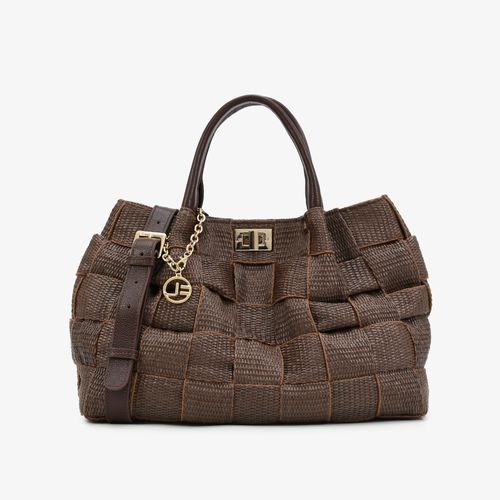Bolsa Tote Ráfia Marrom Couro