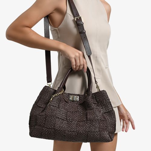 Bolsa Tote Ráfia Marrom Couro