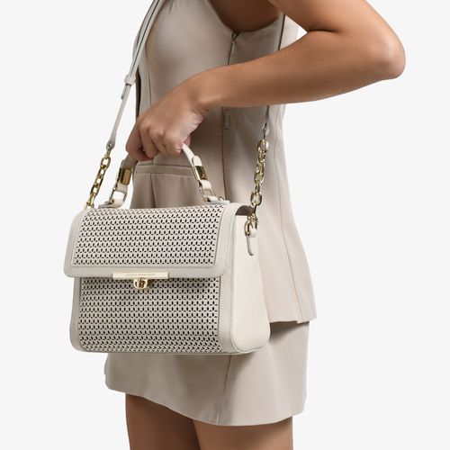 Bolsa Satchel Off White Couro