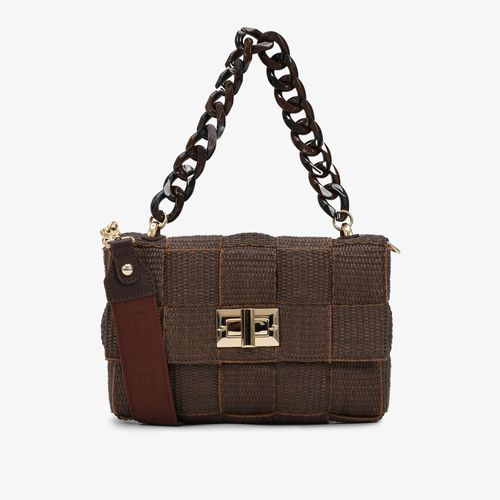 Bolsa Transversal Ráfia Marrom Couro