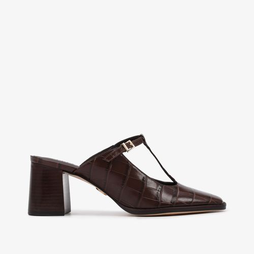 Mule Salto Bloco Marrom Couro Crocco