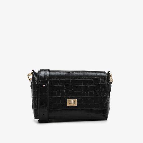 Bolsa Transversal Preto Couro Crocco
