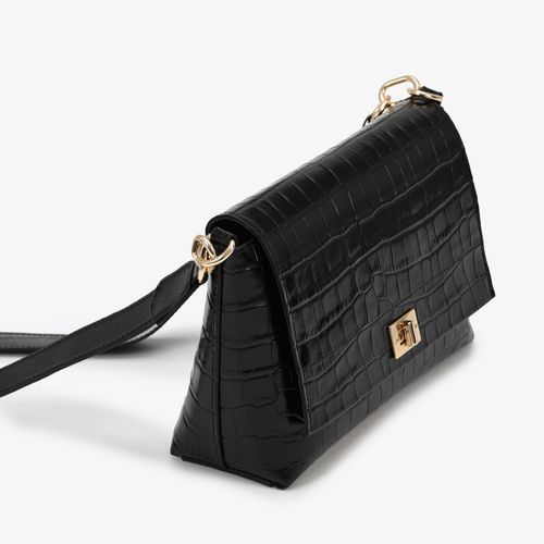 Bolsa Transversal Preto Couro Crocco