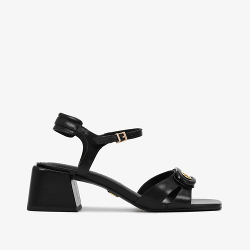 Sandália Salto Bloco Preto Couro