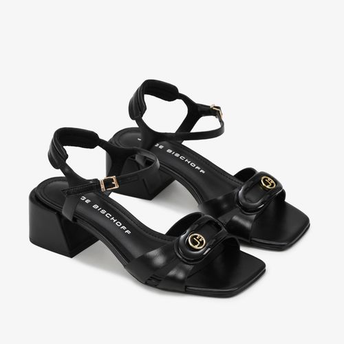 Sandália Salto Bloco Preto Couro