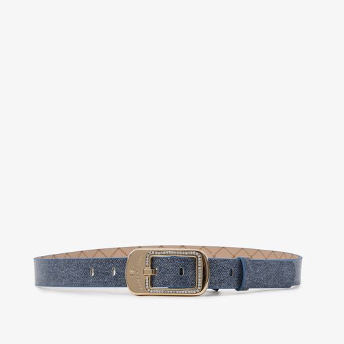 Cinto Azul Marinho Jeans Monograma Jb Couro