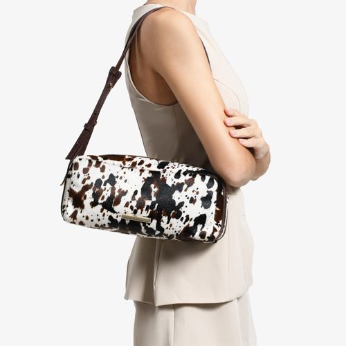 Bolsa De Ombro Animal Print Cow Camurça Couro