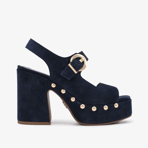 Sandália Plataforma Azul Marinho Couro Camurça