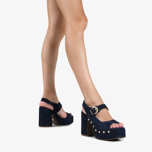 Sandália Plataforma Azul Marinho Couro Camurça