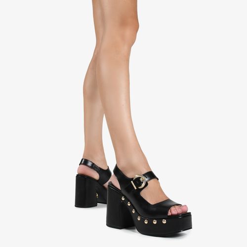 Sandália Plataforma Preto Couro