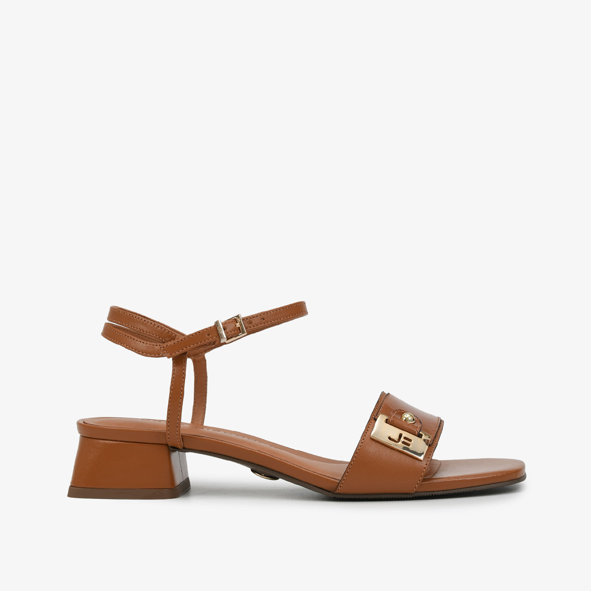 Sandália Salto Bloco Marrom Caramelo Couro Sapatos, Bolsas