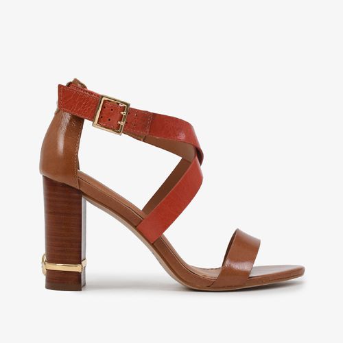 Sandália Salto Bloco Marrom Caramelo Couro Caseinado