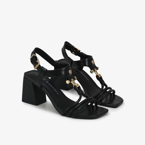 Sandália Salto Bloco Preto Couro