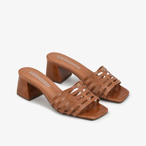 Tamanco Marrom Caramelo Couro Caseinado