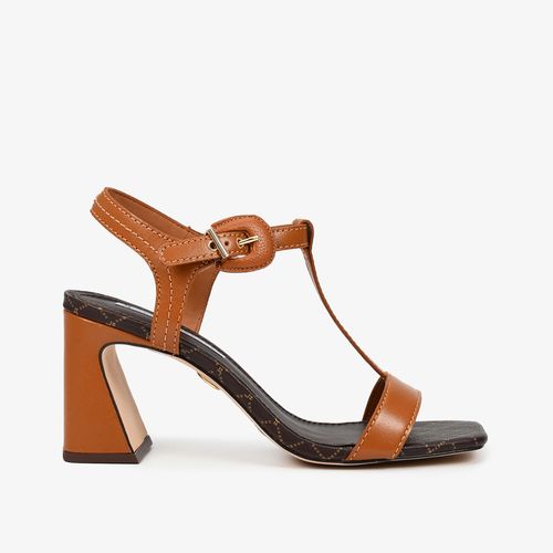 Sandália Salto Bloco Marrom Caramelo Couro