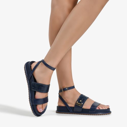 Sandália Azul Marinho Couro Crocco Caseinado