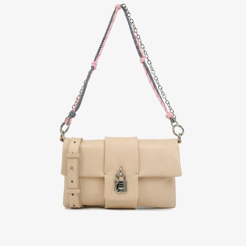 Bolsa Transversal Off White Prata Couro