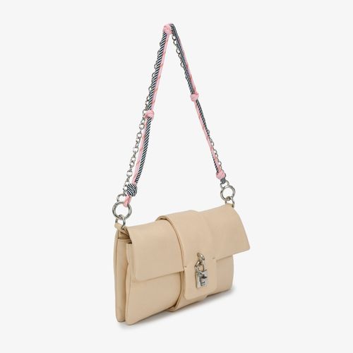 Bolsa Transversal Off White Prata Couro
