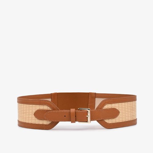 Cinto Marrom Caramelo Ráfia Natural Couro