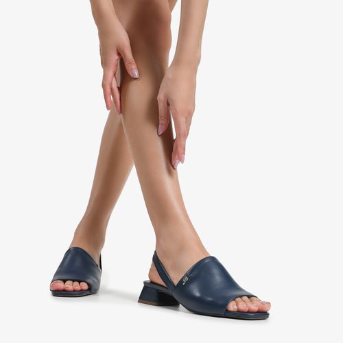 Sandália Salto Bloco Azul Marinho Couro