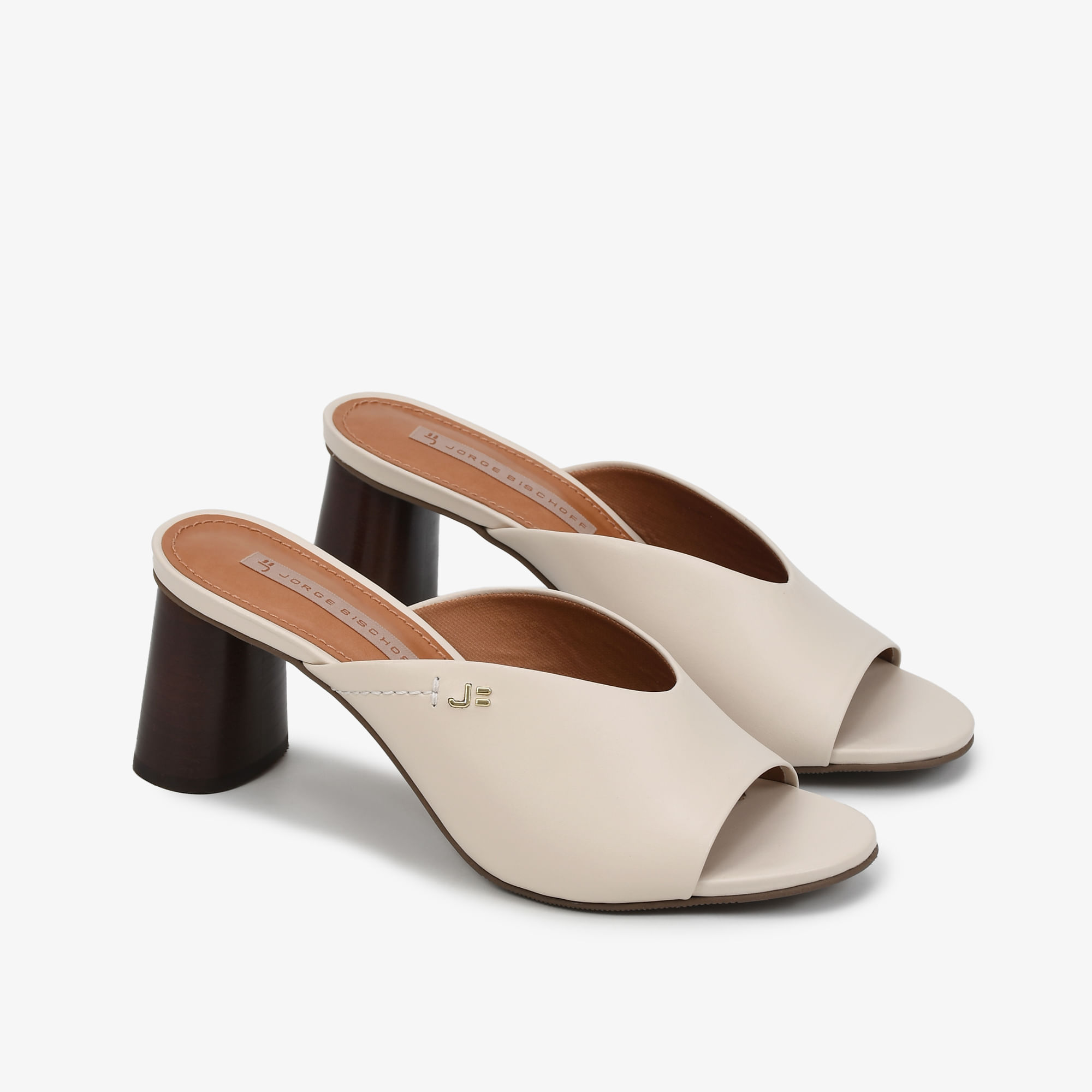 Tamanco Salto Bloco Off White Couro - Sapatos, Bolsas, Acessórios