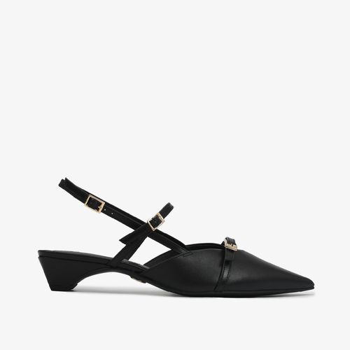Slingback Salto Bloco Preto Couro