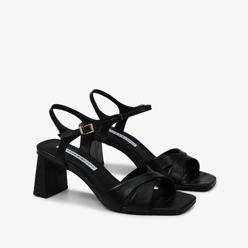 Sandália Salto Bloco Preto Couro