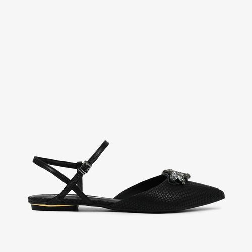 Slingback Preto Pedrarias Couro