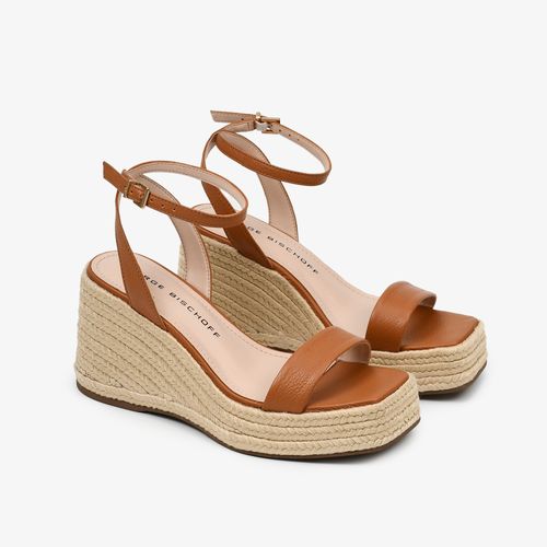 Sandália Anabela Marrom Caramelo Couro