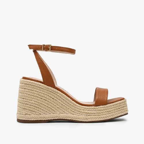 Sandália Anabela Marrom Caramelo Couro