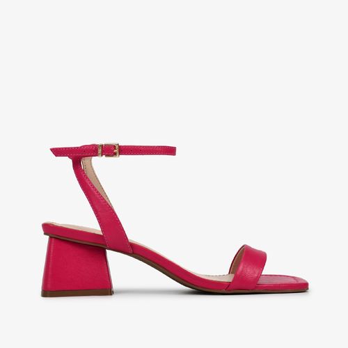 Sandália Rosa Salto Bloco Couro