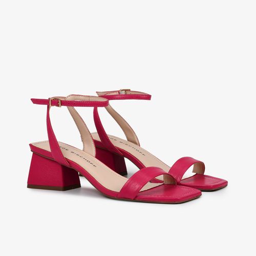 Sandália Rosa Salto Bloco Couro