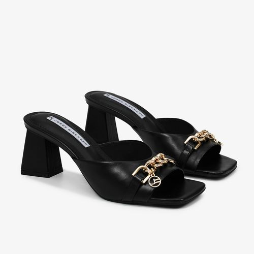 Tamanco Salto Bloco Preto Couro