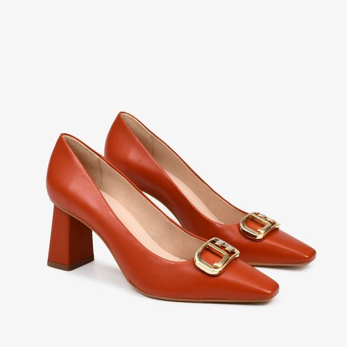 Scarpin Salto Bloco Laranja Lírio Couro