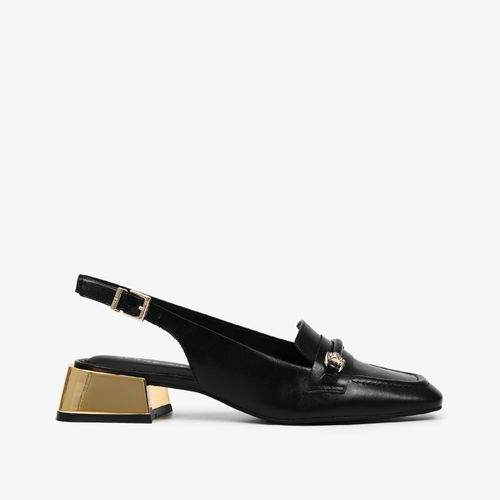 Slingback Preto Dourado Couro