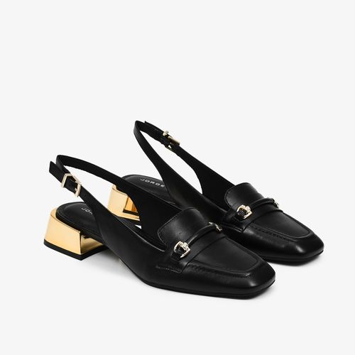 Slingback Preto Dourado Couro