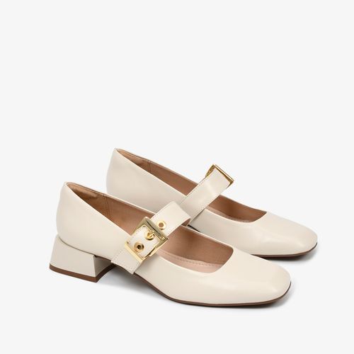 Scarpin Fivela Off White Couro