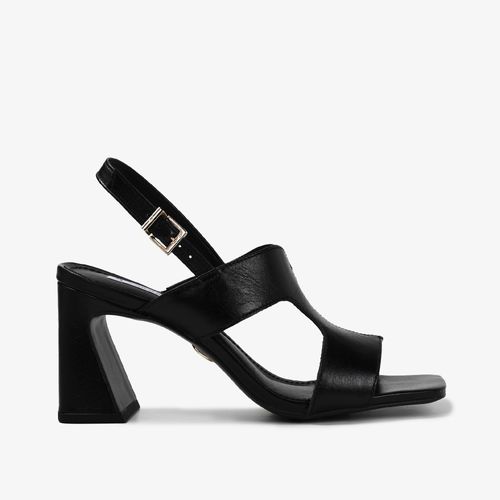 Sandália Salto Bloco Preto Couro