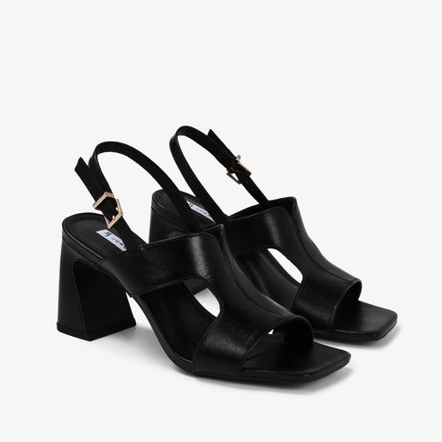 Sandália Salto Bloco Preto Couro