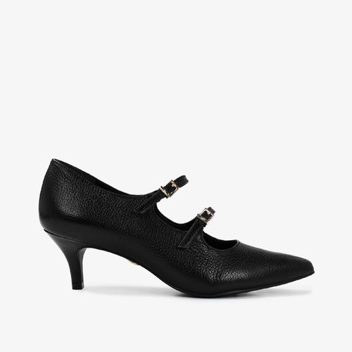 Scarpin Fivela Preto Couro