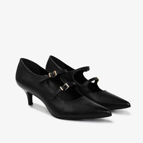 Scarpin Fivela Preto Couro
