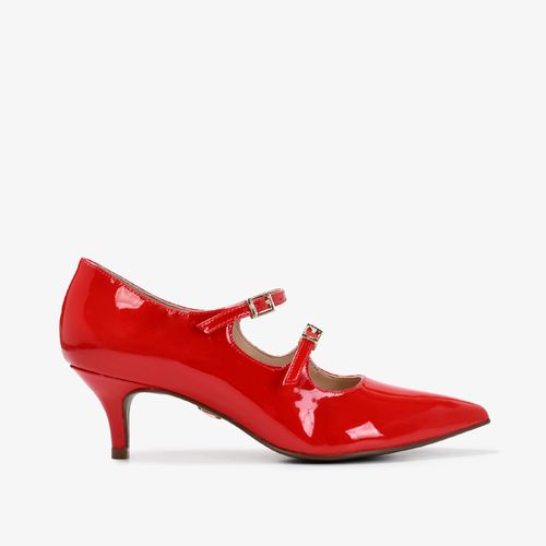 Scarpin Fivela Vermelho Couro Verniz