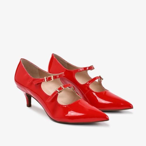 Scarpin Fivela Vermelho Couro Verniz