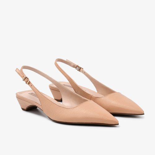 Slingback Bico Fino Nude Couro
