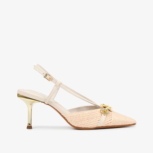 Slingback Florescer Off White Brulée Ráfia Couro