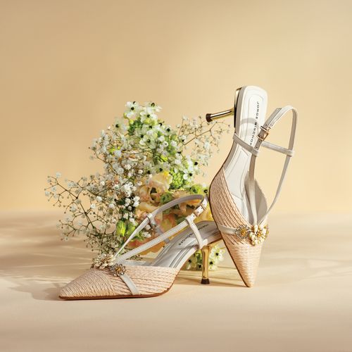 Slingback Florescer Off White Brulée Ráfia Couro