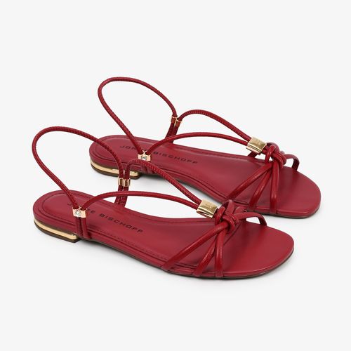 Sandália Flat Vermelho Berry Couro