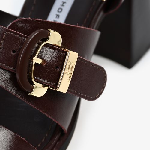 Sandália Salto Bloco Marrom Florença Couro