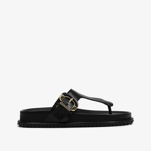 Chinelo Slide Preto Couro